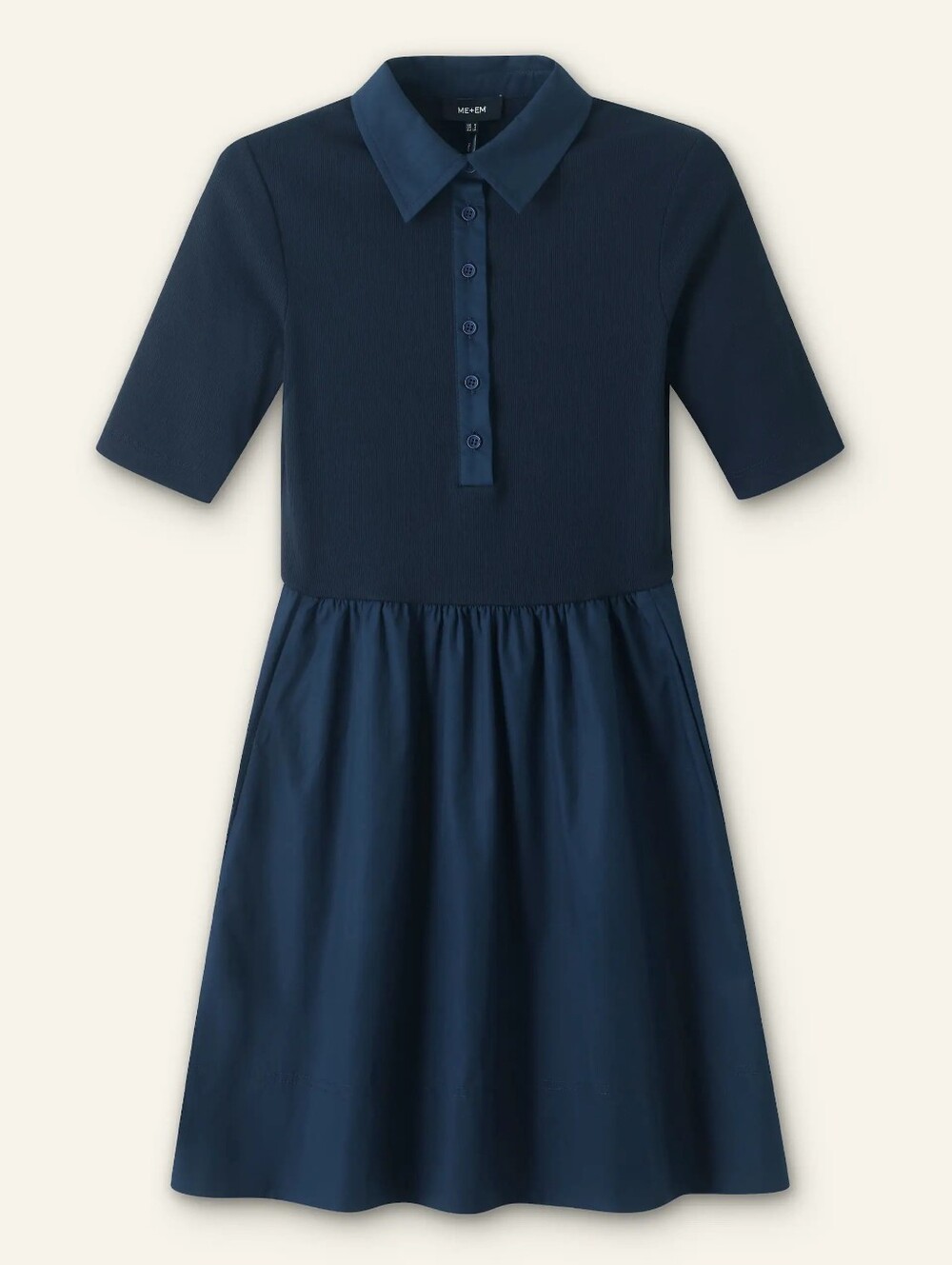 ME+EM Mixed Media Shirt Collar Short Dress